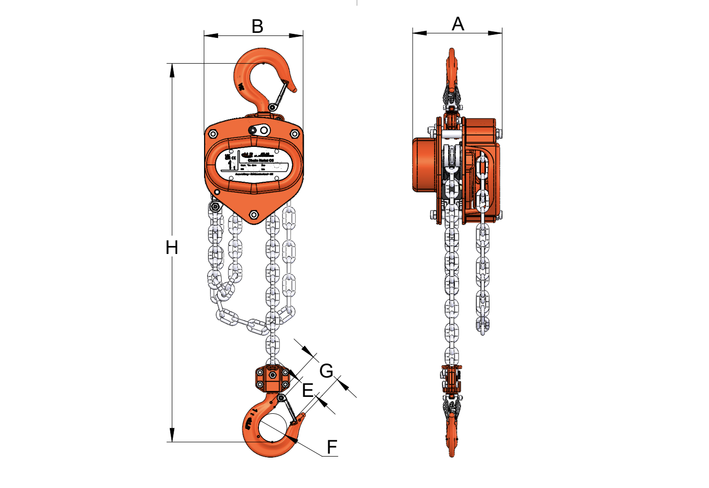 Technical drawing chain hoist