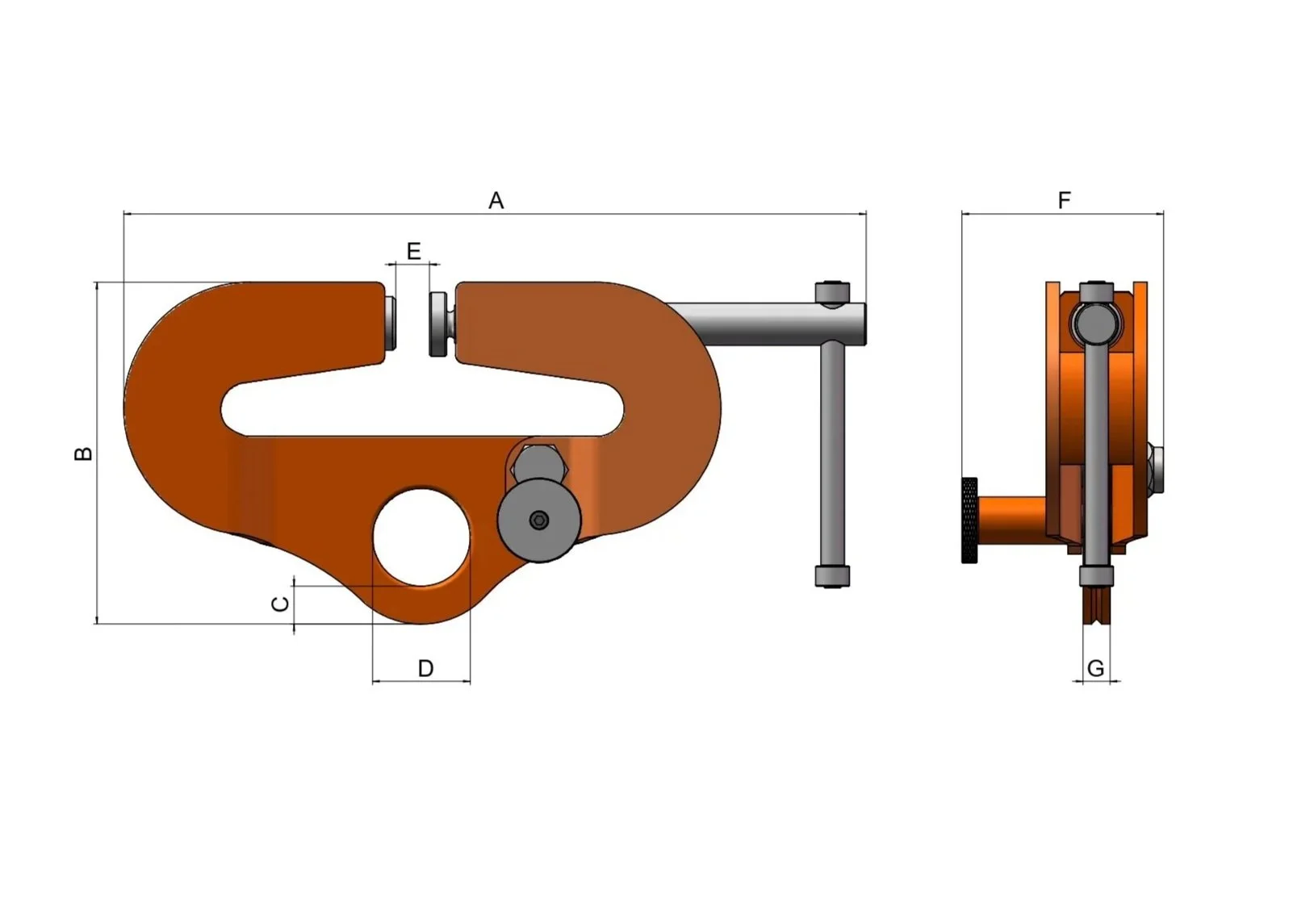 technical drawing universal beam clamp