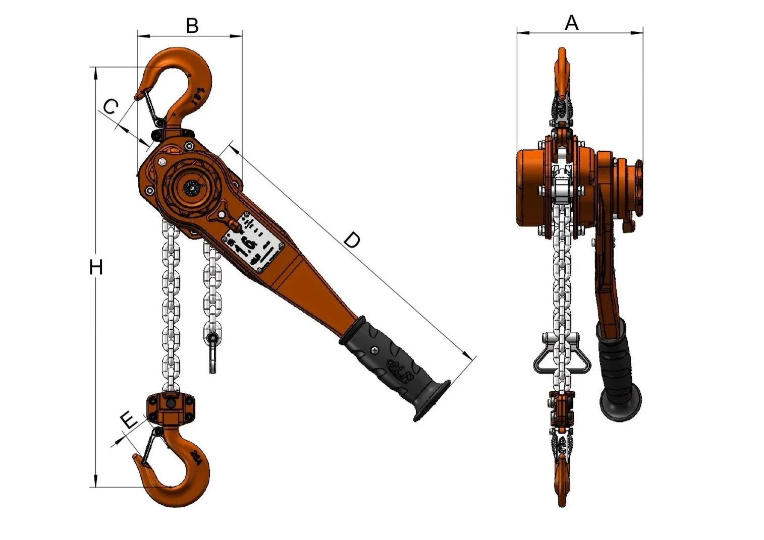 lever hoist technical drawing