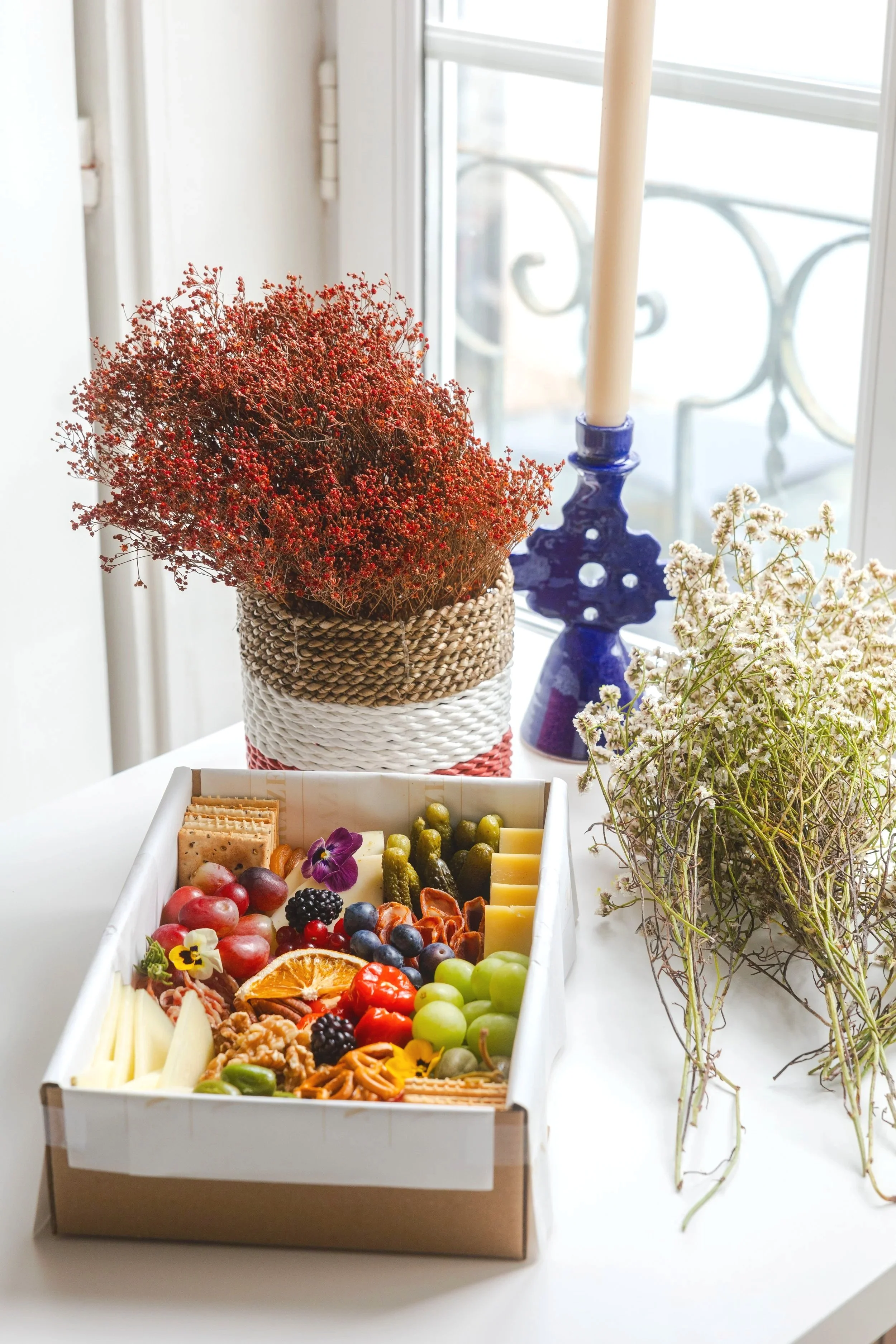 Grazing box with artisan cheeses and gourmet textures by Maison Graze