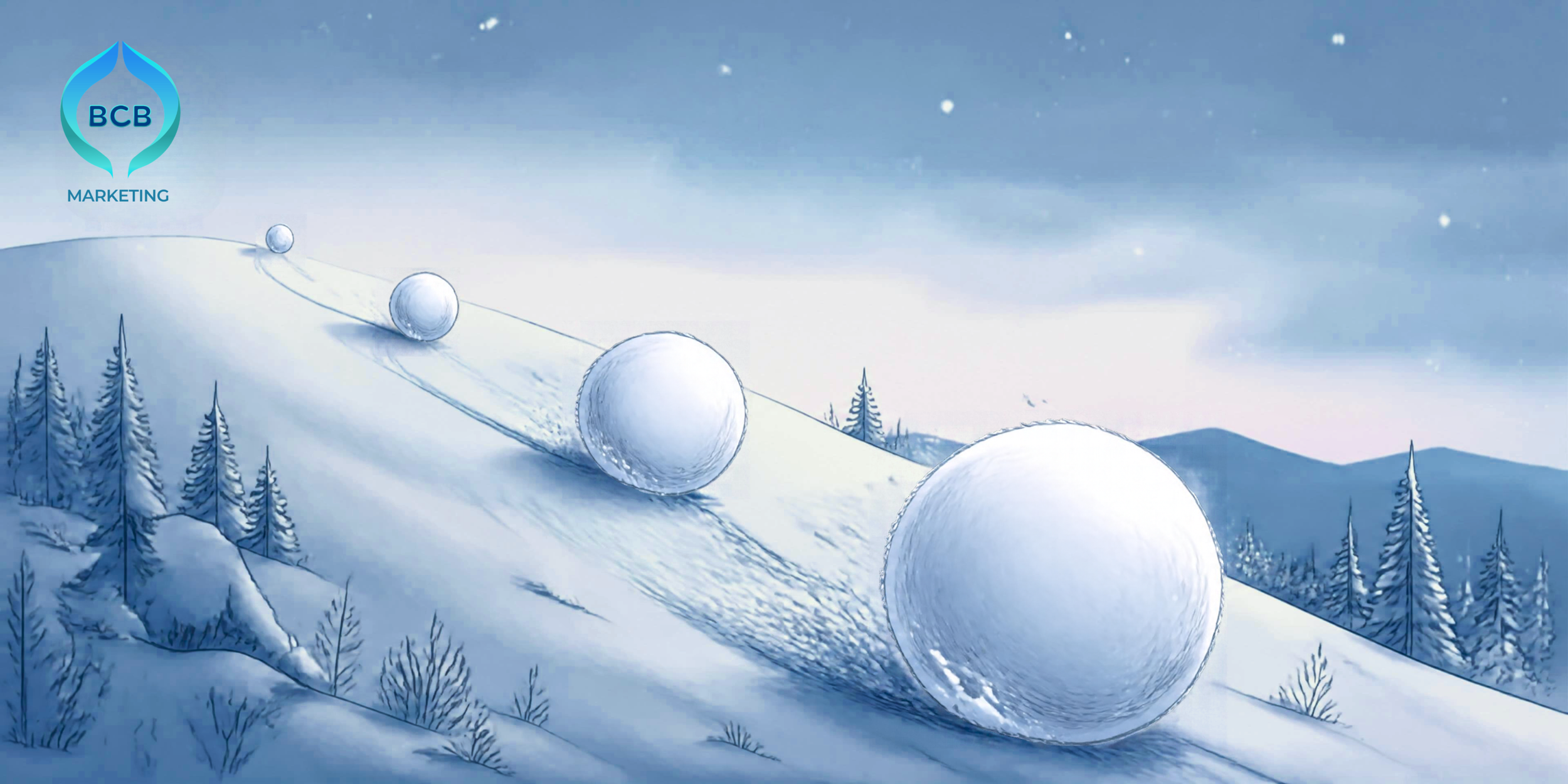 Snow balls rolling and getting bigger to showcase how SEO continuously grows