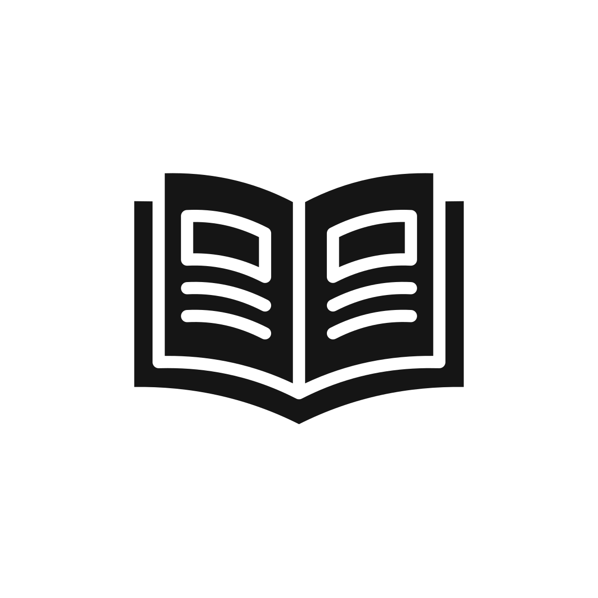 Icon of an open book or magazine in black and white.