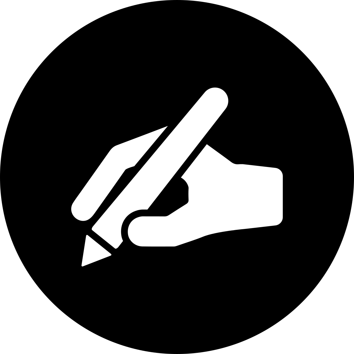 Icon of a hand holding a pen and writing on paper with lines.