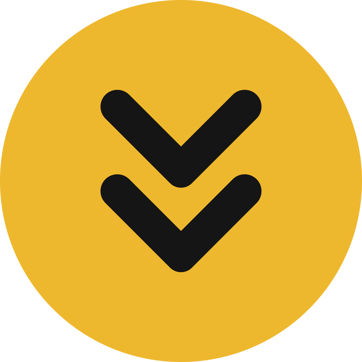 Yellow circular icon with three black downward arrows aligned vertically.