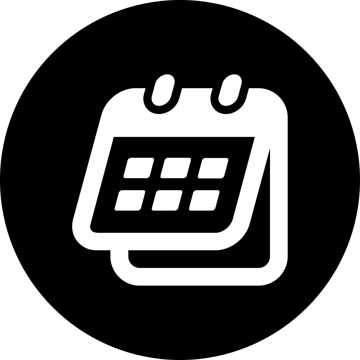 Icon of a calendar with pages turning.