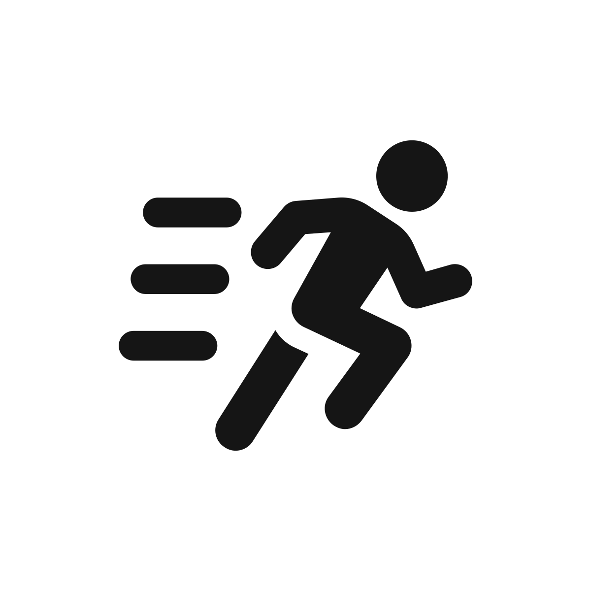 Icon of a person running with speed lines on a white circular background.