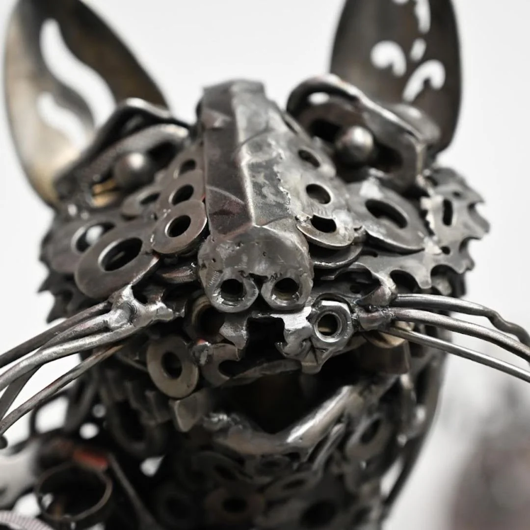 Cat sculpture welded metal