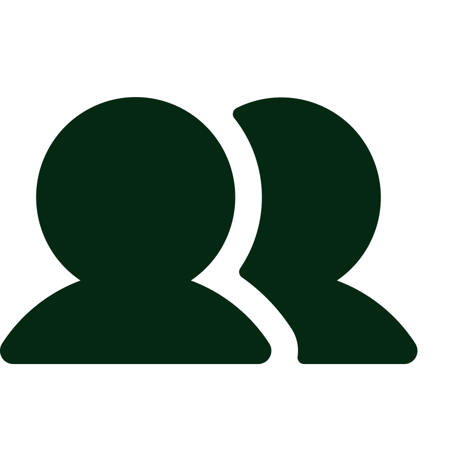 Icon of two dark green human figures, representing users or people.