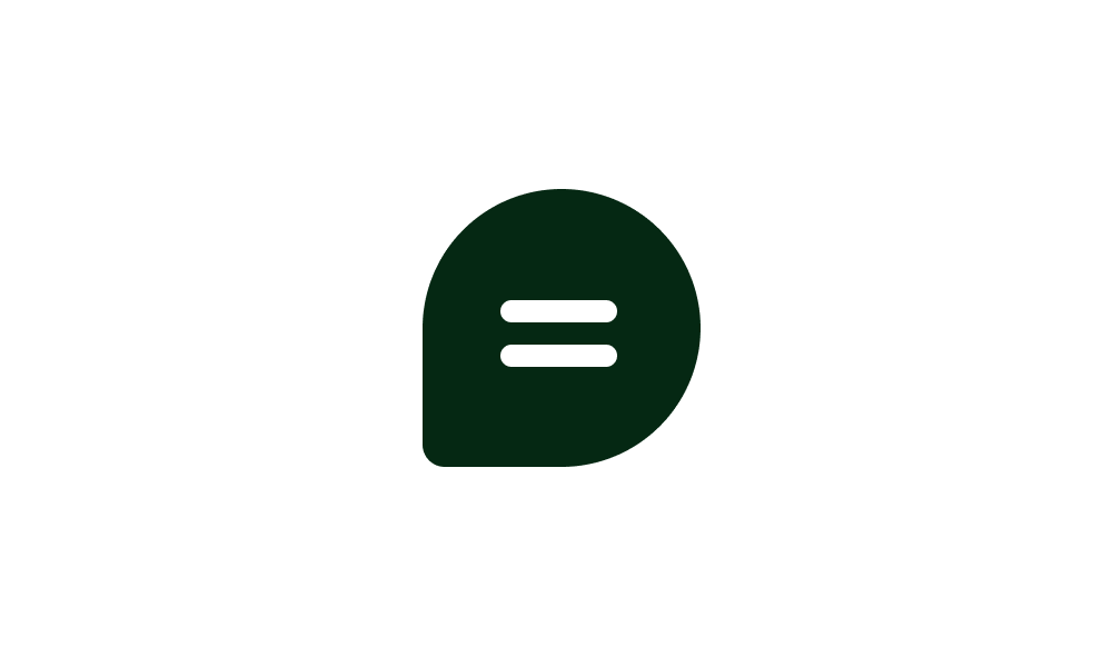 Icon of a chat bubble with two horizontal lines inside, in dark green on a white background.