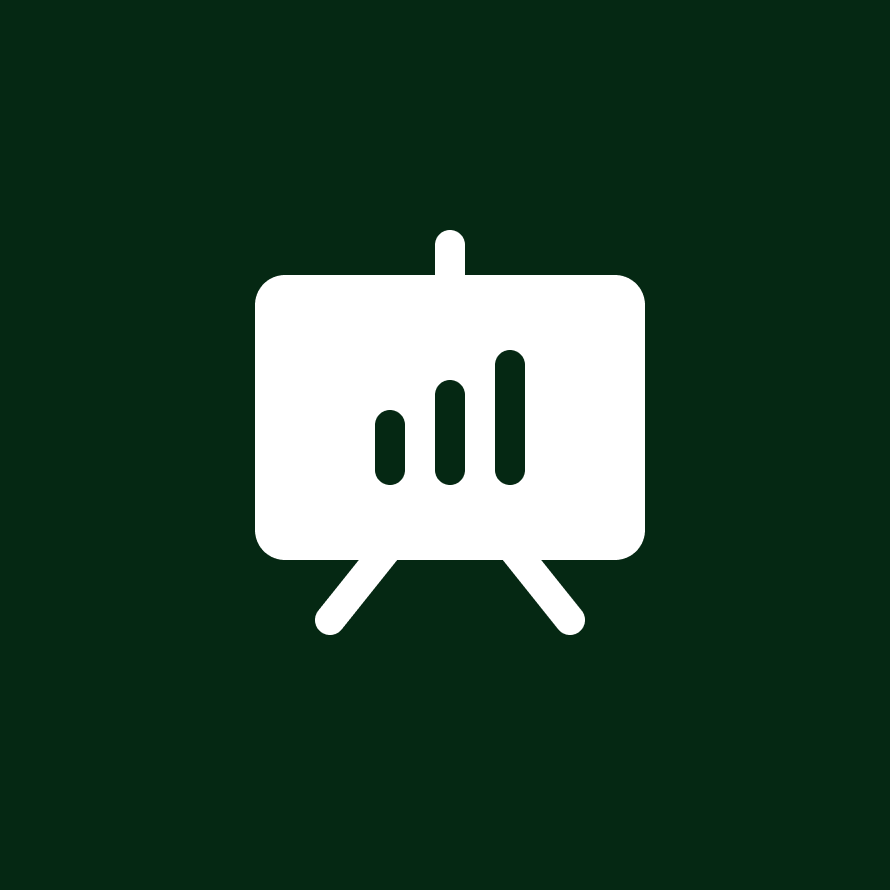 Icon of a presentation board with a bar graph