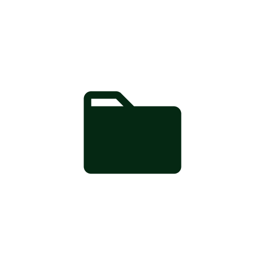 Icon of a dark green file folder on a white circular background.