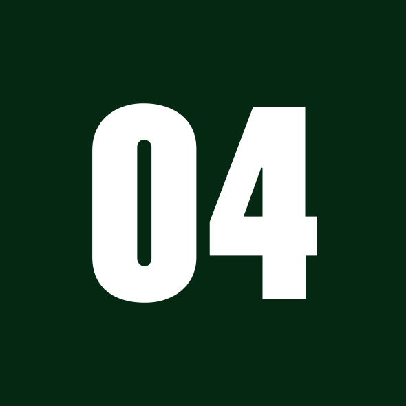 Number 04 in bold white font on a dark green background.