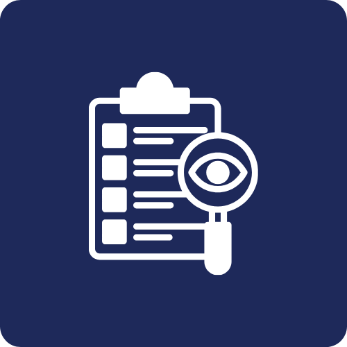 clipboard with magnifying glass icon