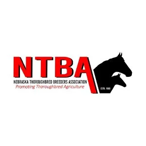 Logo of the Nebraska Thoroughbred Breeders Association with red and black text and a silhouette of a horse's head.