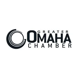 Greater Omaha Chamber logo with stylized circular emblem and text.