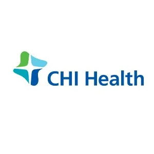 CHI Health logo with abstract blue and green cross and text