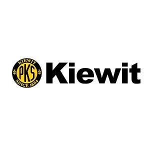 Kiewit logo with black text and yellow circular badge featuring the PKS initials and 'Since U.S.A.'