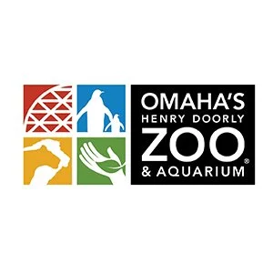Omaha's Henry Doorly Zoo & Aquarium logo with colorful animal icons including a bird, giraffe, gorilla, and fish.
