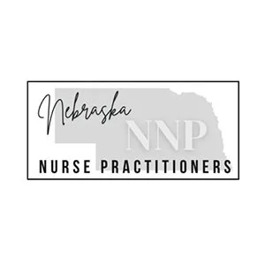 Logo for Nebraska Nurse Practitioners featuring an outline of Nebraska with the organization name inside.