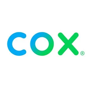 Cox logo with blue, green, and teal letters on a white background.