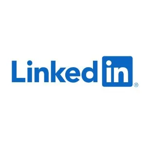LinkedIn logo with blue text and icon.
