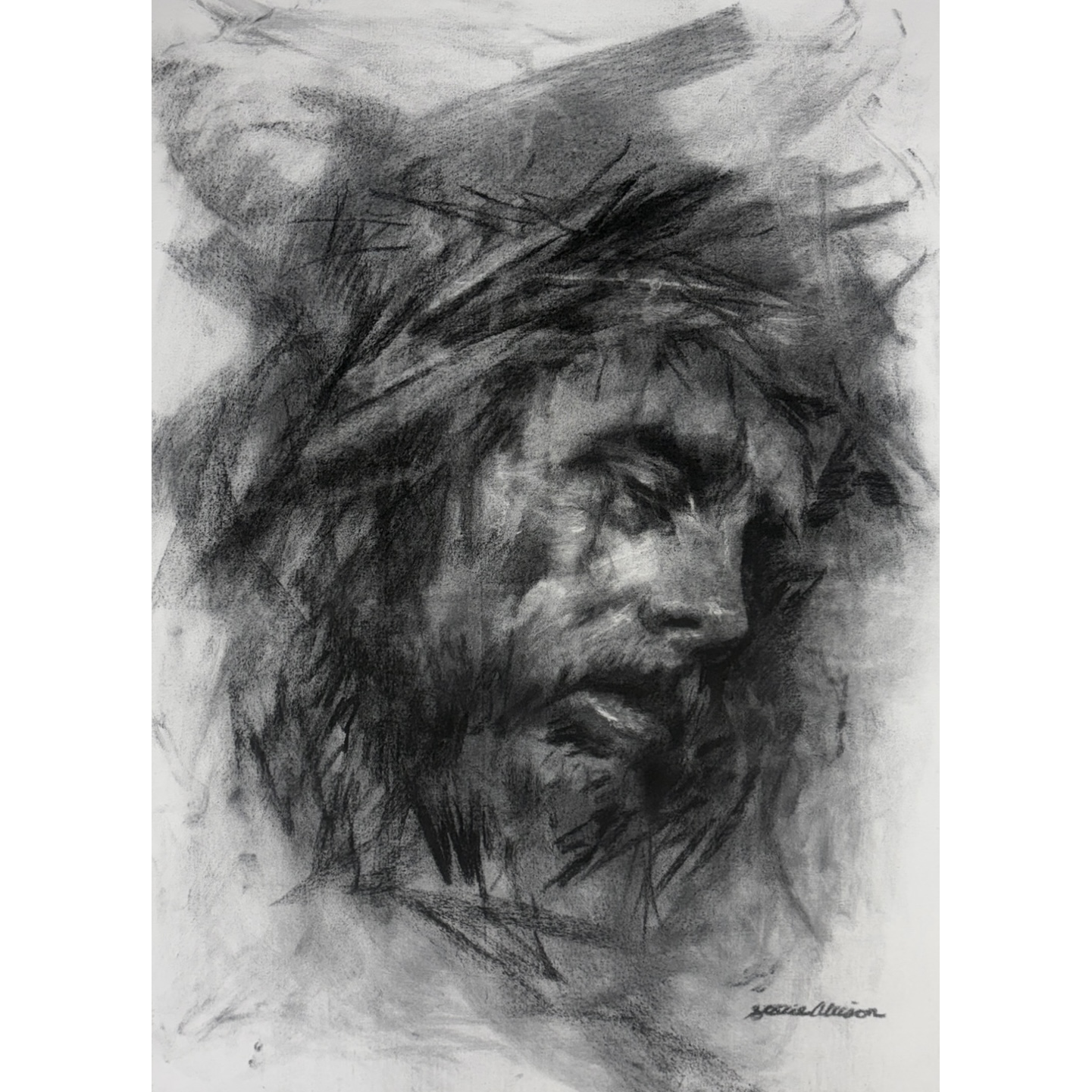 "Holy Redeemer" — 26" x 36" — Charcoal on Canvas — 2026