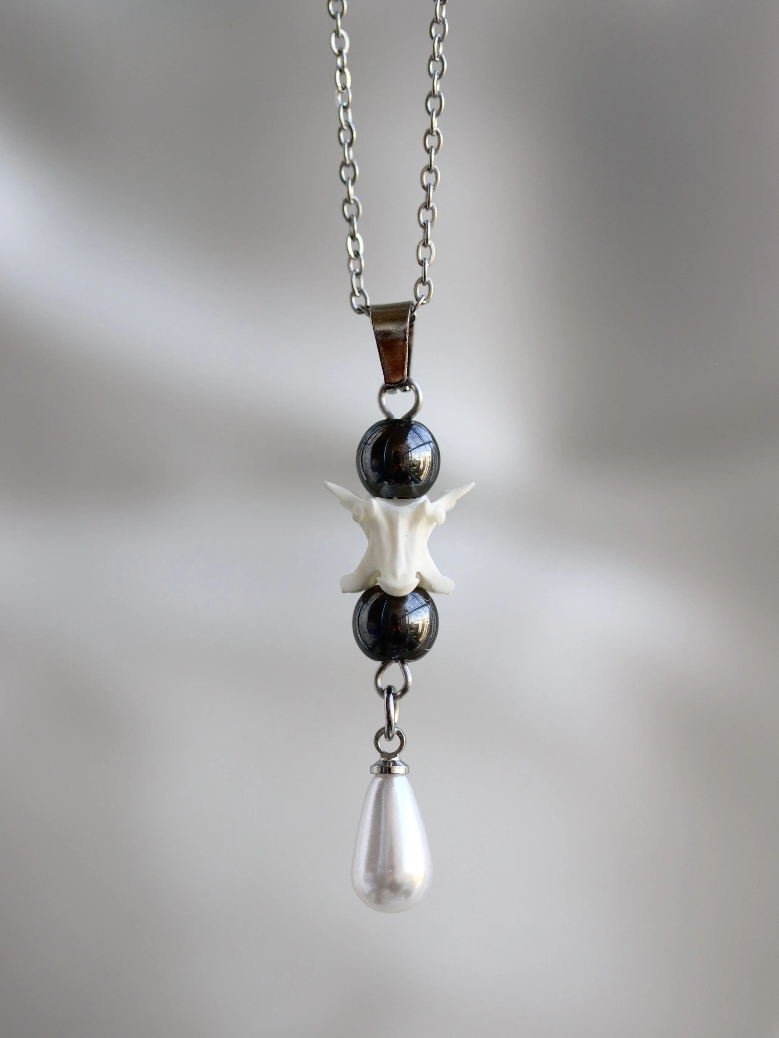 Obsidian Pearl Medulla Silver Necklace