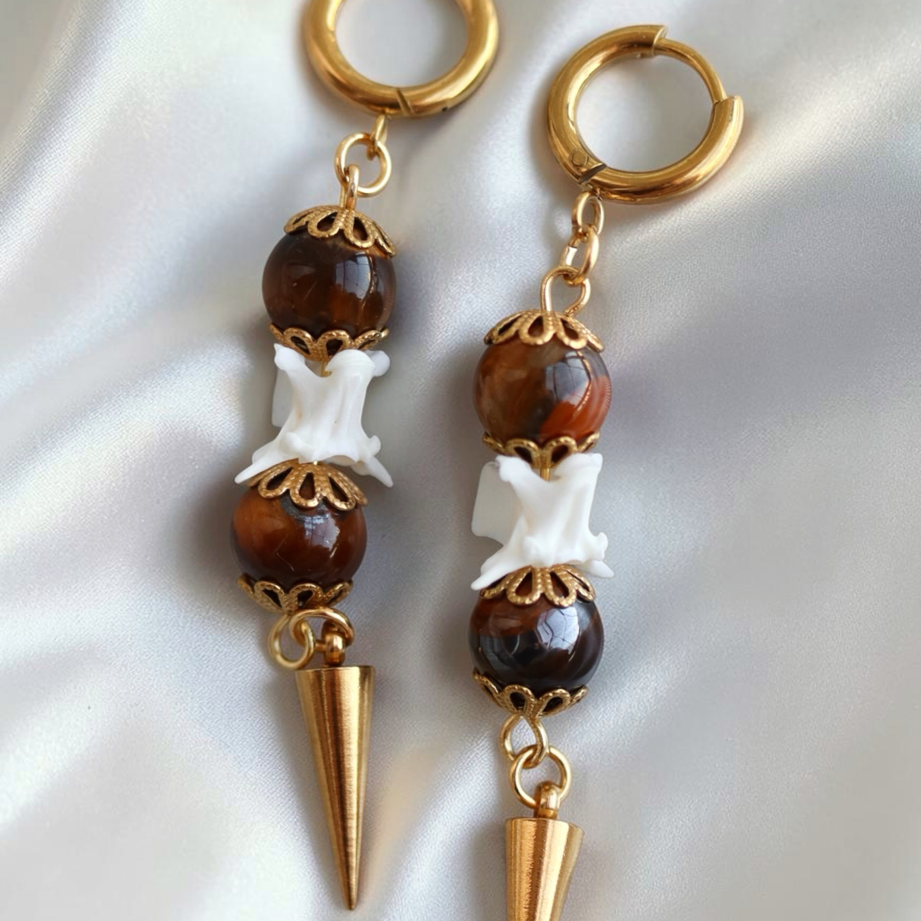 Tigers Eye Gold Medulla Earrings