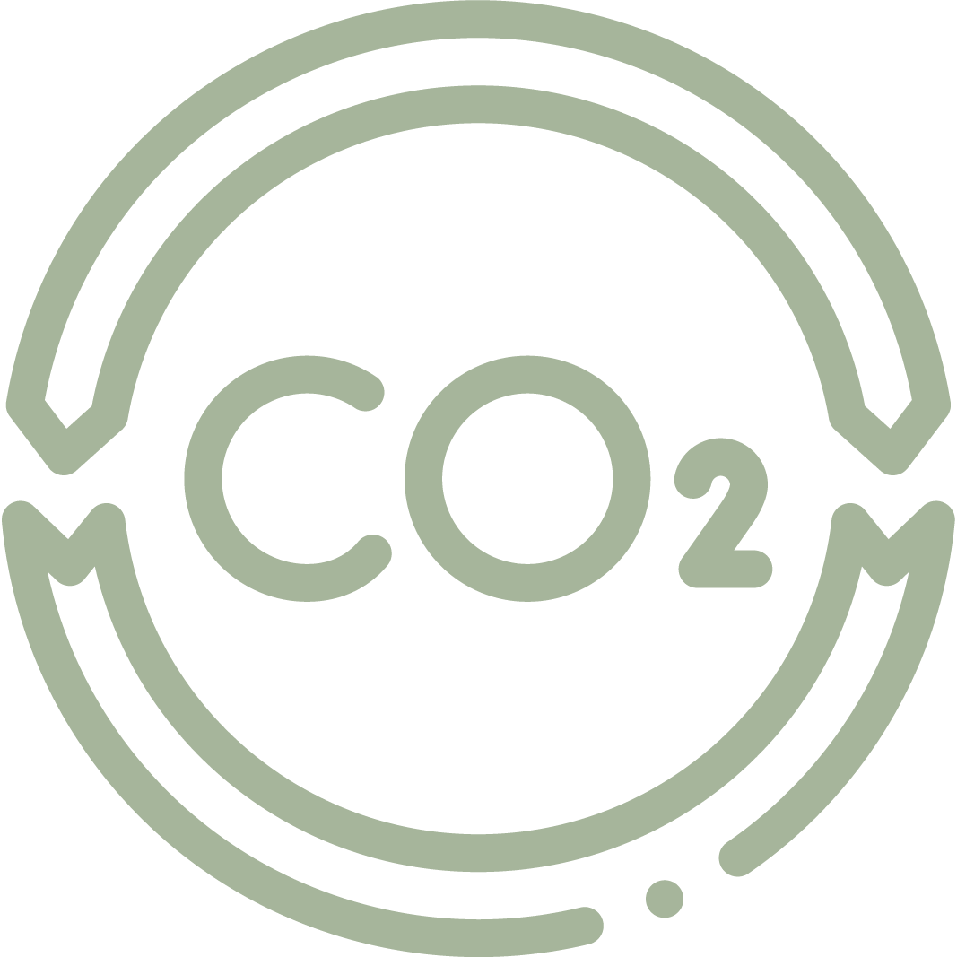 Graphic featuring the chemical formula CO2 enclosed within a circular arrow, symbolizing carbon dioxide and environmental concepts.