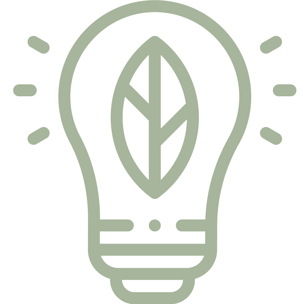 An illustration of a light bulb with a leaf inside, symbolizing eco-friendly or sustainable ideas.
