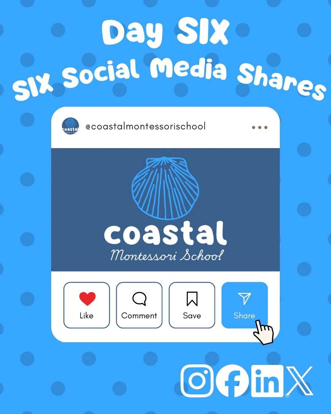 🎄Day SIX: 6 Social Media Shares! 

Help us raise awareness and spread the word about Coastal Montessori School! Please share this post, send our account or the link to our website to SIX people!

#coastalmontessori #12daysofgiving #raiseawareness #s