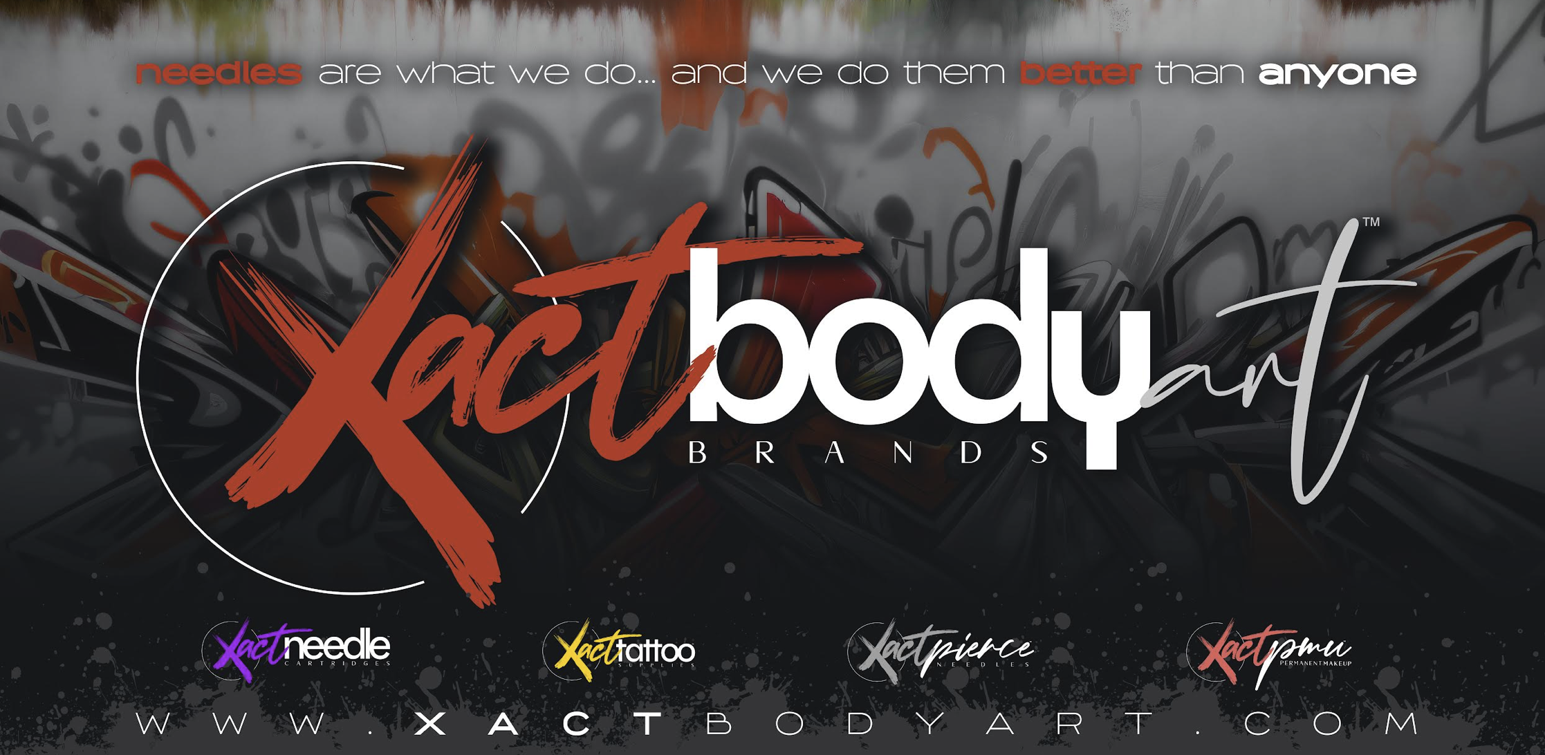 Xact Body Art brand sponsorship banner with their company logos.