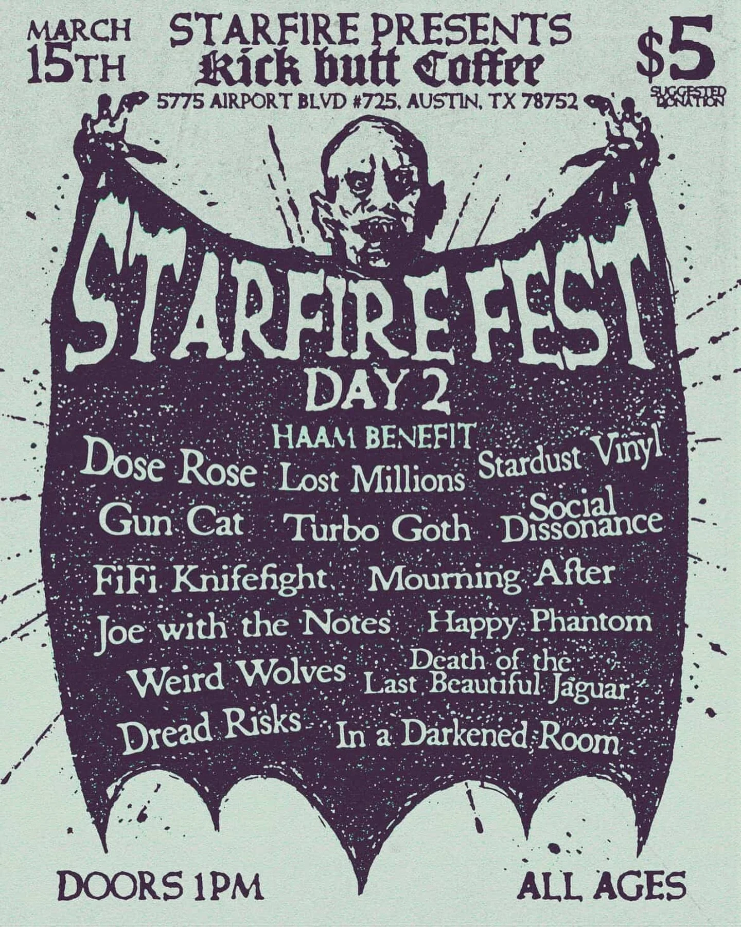 Join us at the @kickbuttcoffee for the HAAM benefit unofficial SXSW show with @starfirepresents !!