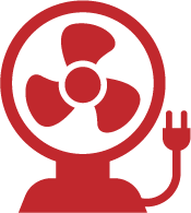 A red icon of a person with a circular head, a plug attached to their side, and a radiation symbol on their head.