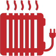 Red electric radiator with power cord and plug
