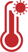 Thermometer icon indicating high temperature with a red temperature level.