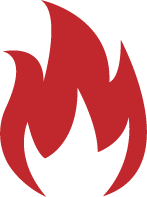 A stylized flame with a red and black color scheme.