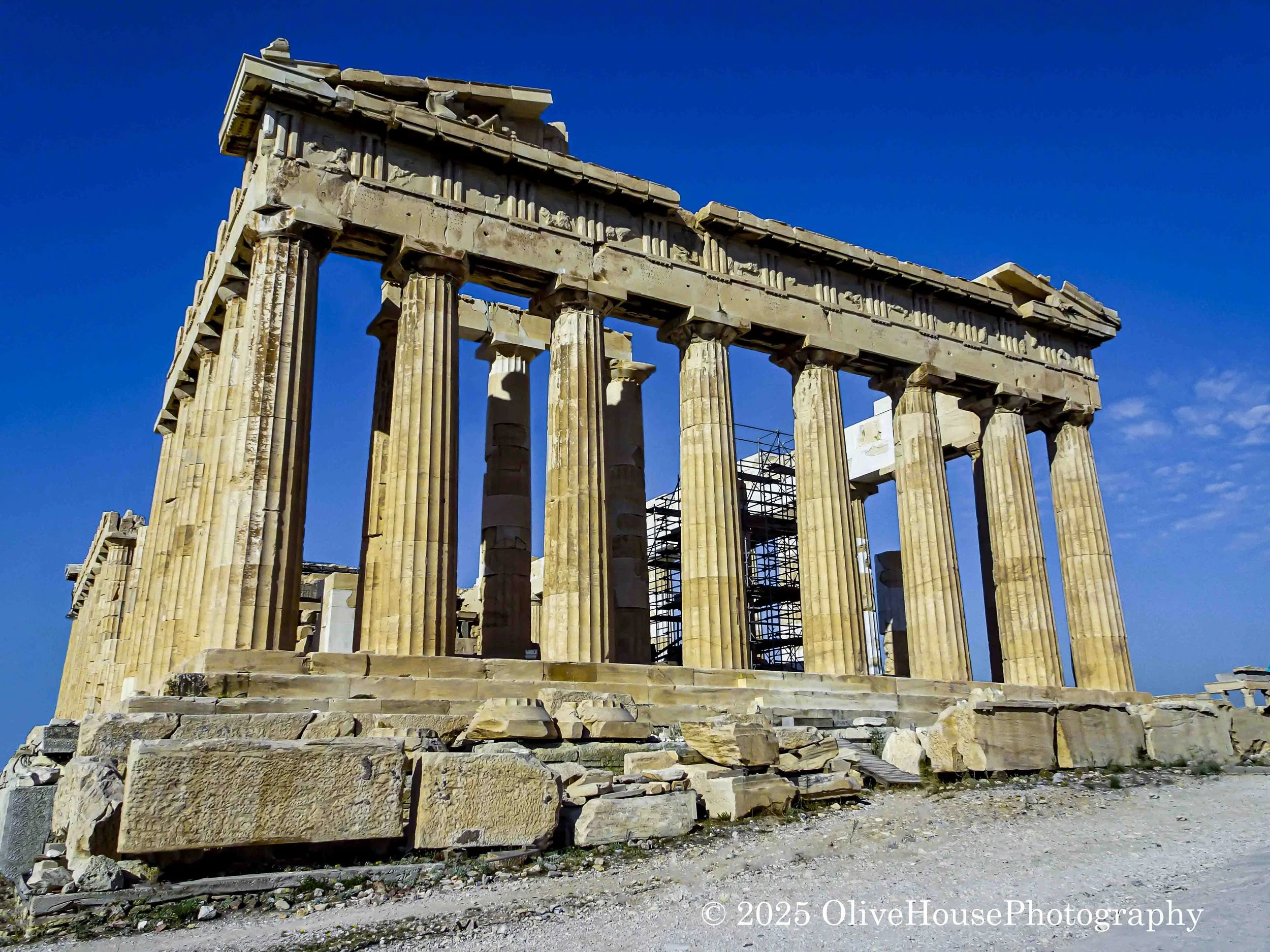 The Parthenon on the hill of the Acropolis at Athens, Greece.