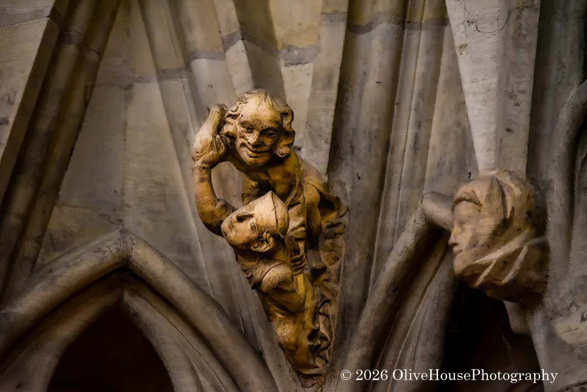 Grotesque inside York Minster, York, England.