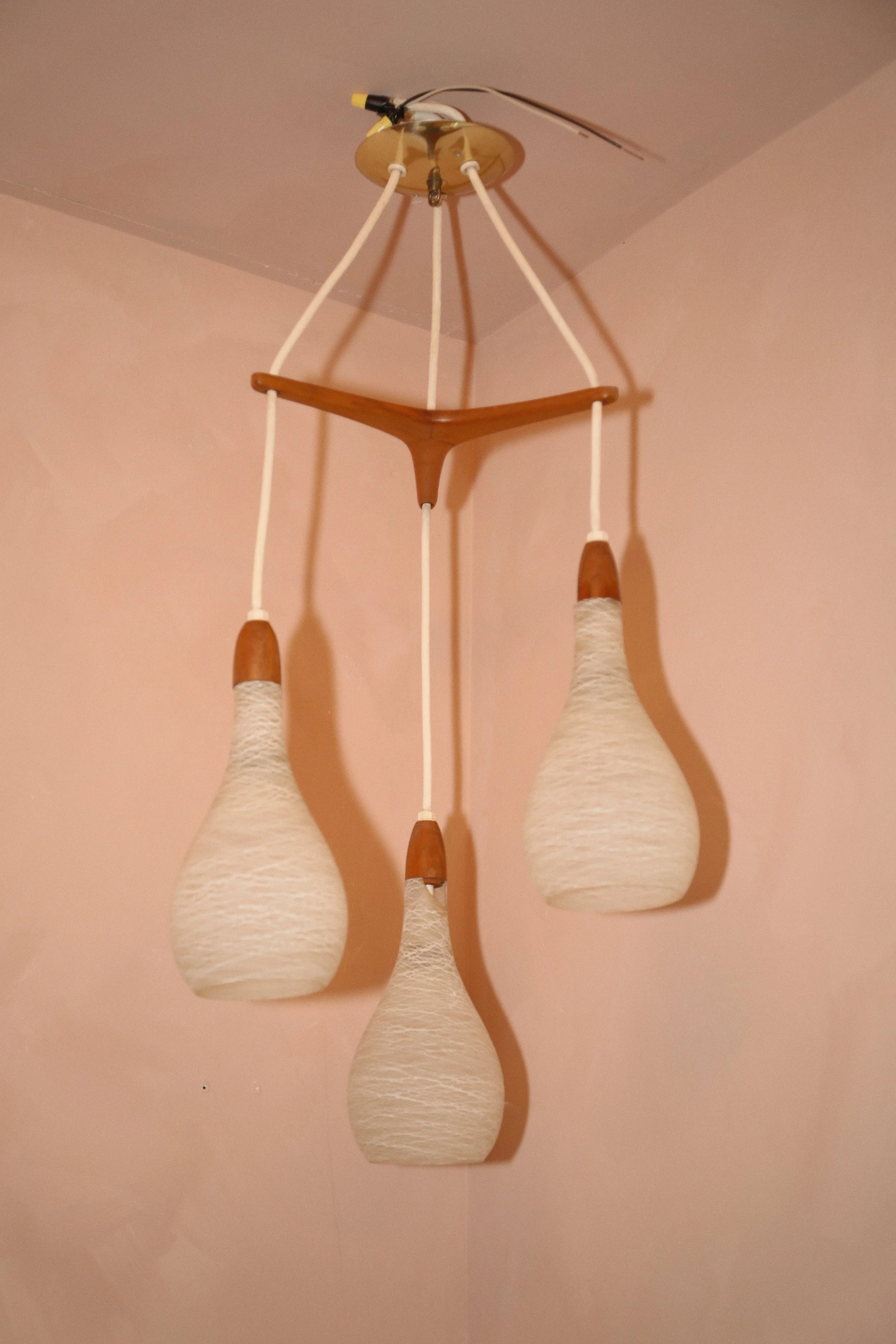 Danish Teak Teardrop Glass Light Pendant