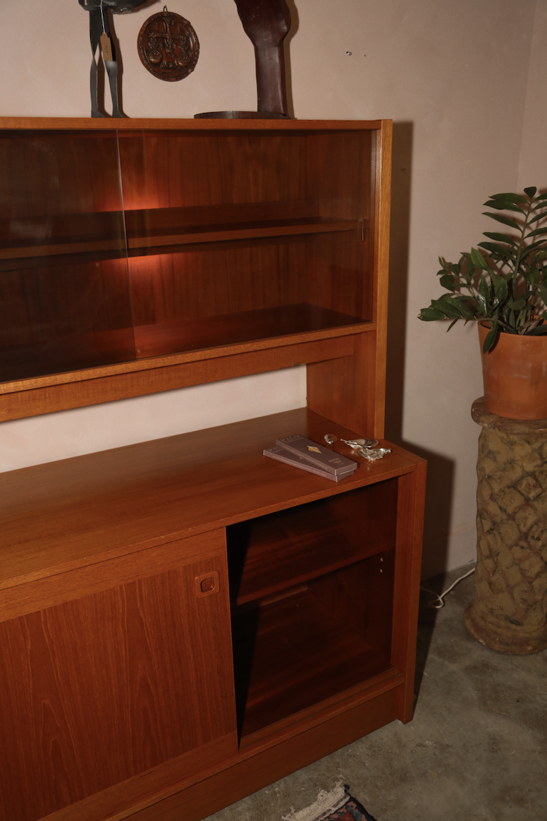 Danish Teak Clausen & Son Hutch with Smoked Glass Doors