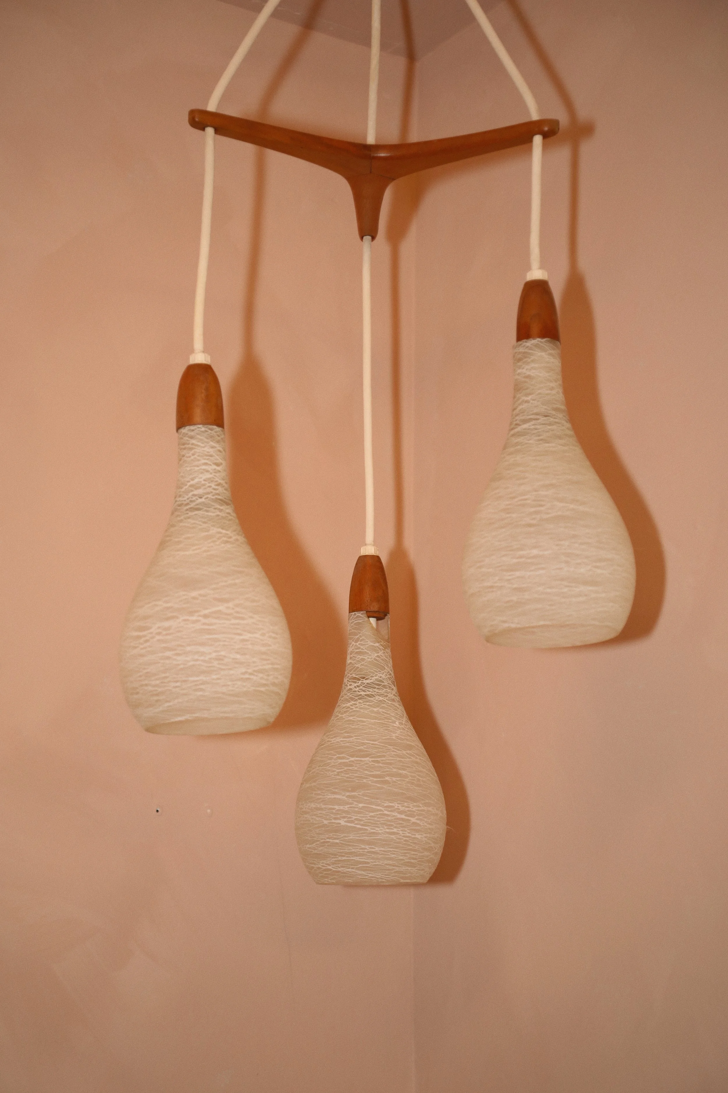 Danish Teak Teardrop Glass Light Pendant