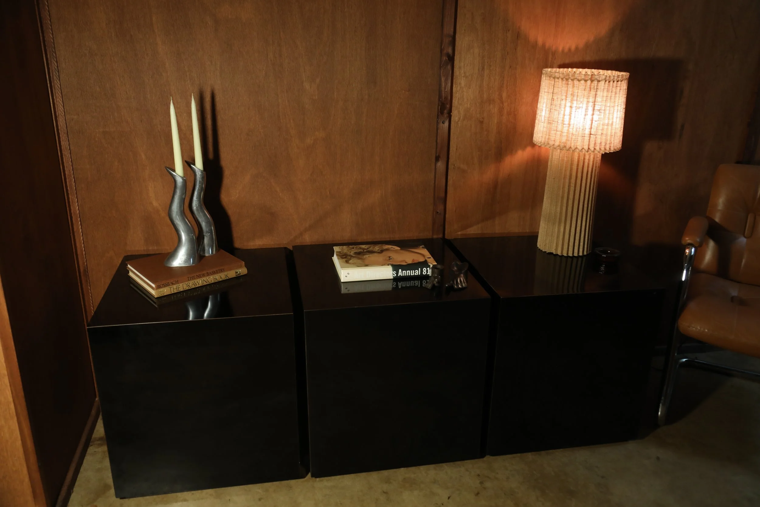 Vintage High Gloss Black Modular Cube Tables – Set of 3