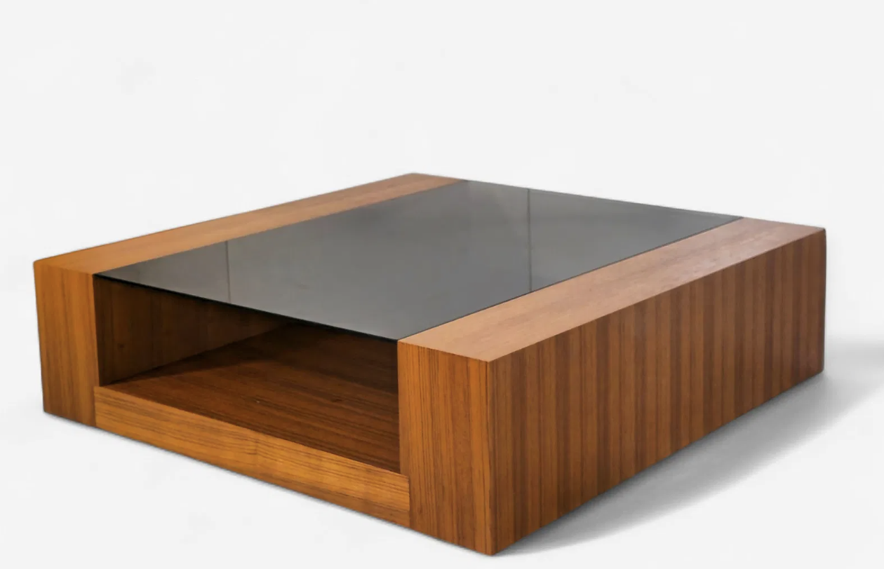 Danish Teak & Smoked Glass Coffee Table