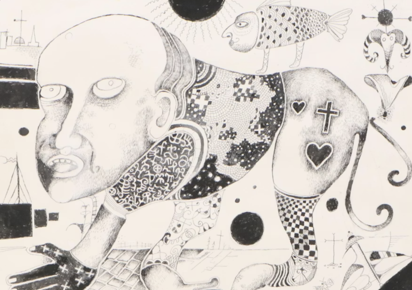 Nikolay "Kuk" Manuylov Surrealist Abstract Ink Drawing, 2016