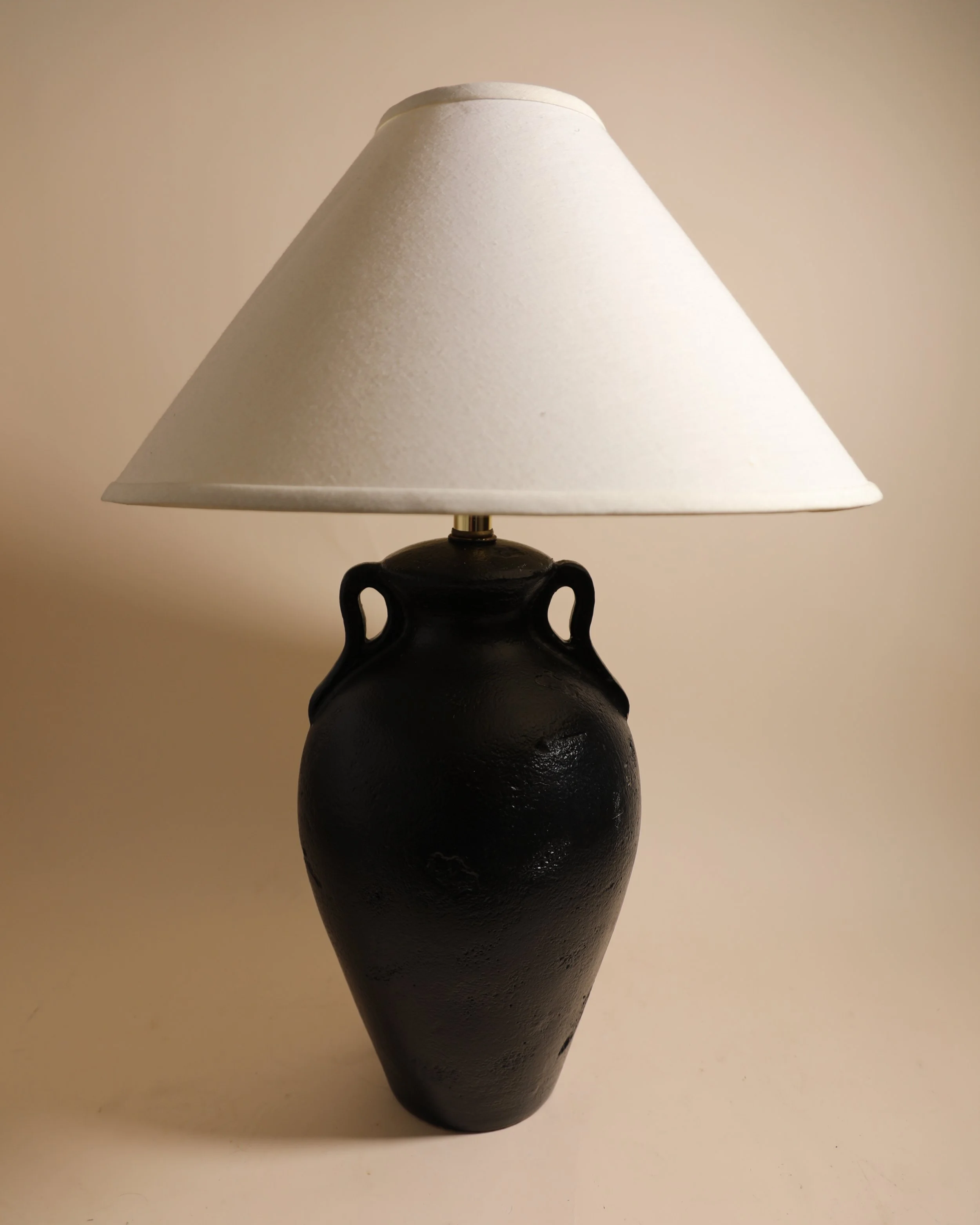 Vintage Black Ceramic Amphora-Style Lamp