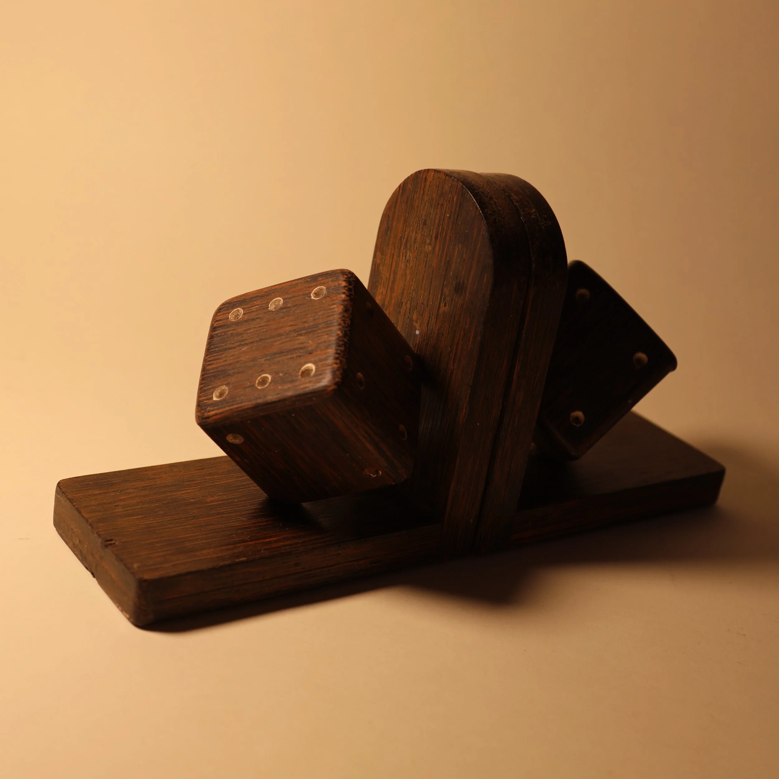 Sculptural Wooden Dice Bookends