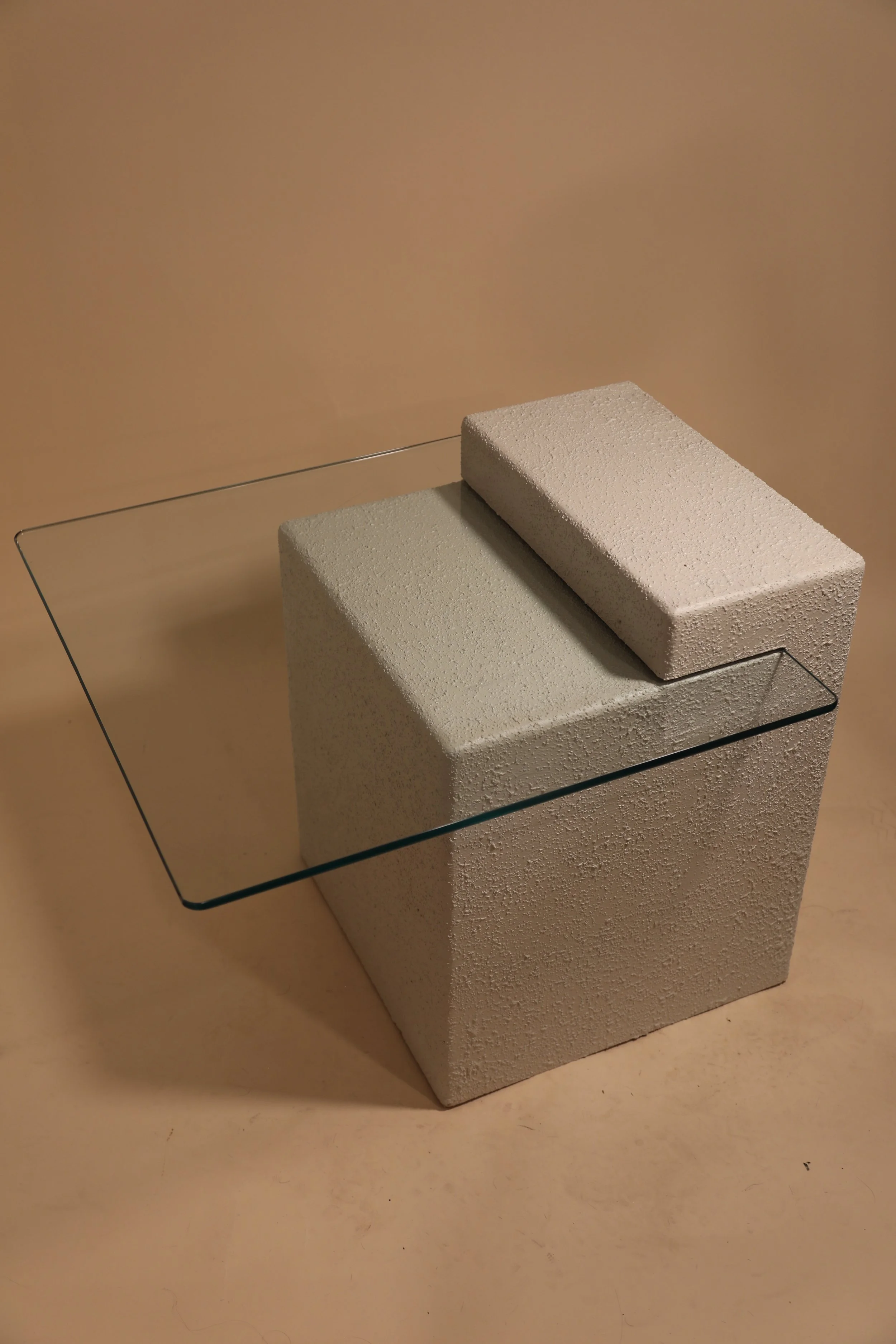 Postmodern Sculptural Glass Side Table with Textured Base