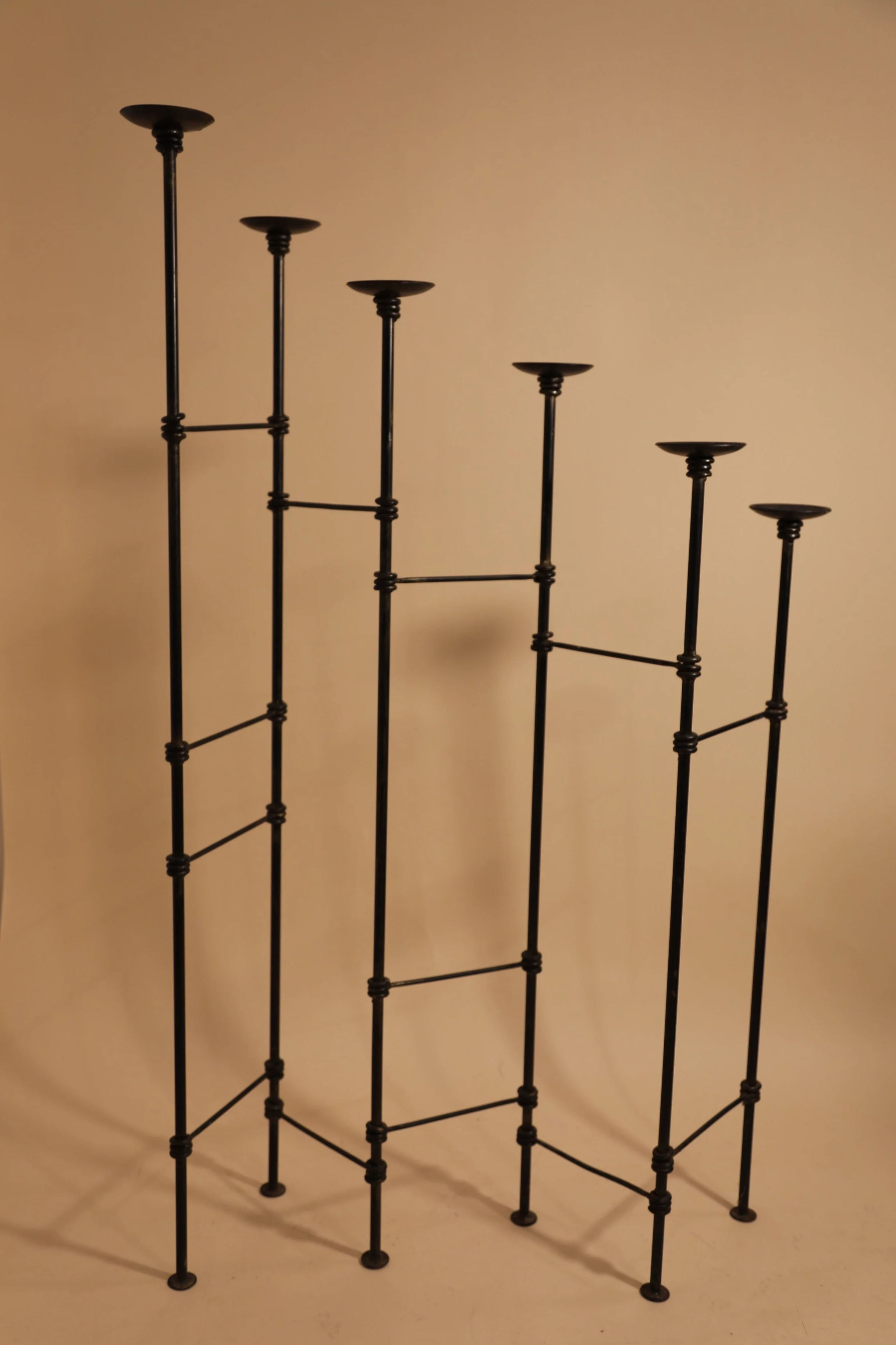 Mid-Century Brutalist Wrought Iron Extendable Floor Candleholder