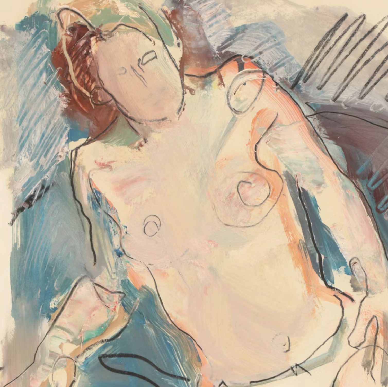 Jack Meanwell Abstract Mixed Media Figure Drawing, 1999